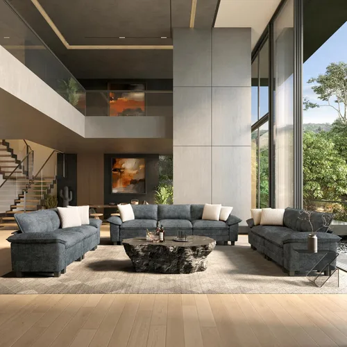 Vista 18 de HERA'S HOUSE Juego de sofás seccionales modulares de 2 piezas, juego de sofá de gran tamaño con loveseat y sillón, cómodos sofás nube con cojines
