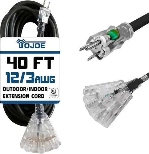 Vista 19 de YOJOE Cable de extensión de 3 salidas para interiores y exteriores con extremo iluminado, cable de alimentación de 3 clavijas 15A resistente a