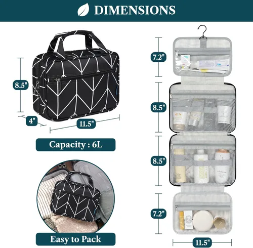 Vista 2 de PAVILIA Neceser Colgante Bolsa de Viaje para Mujeres y Hombres, Organizador de Cosméticos Plegable, Bolsa de Maquillaje Resistente al Agua