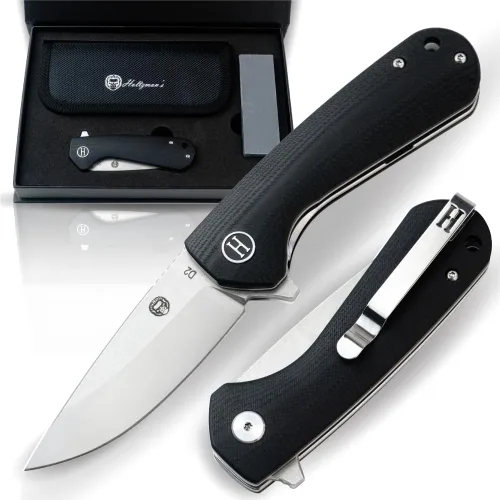 Vista 10 de Holtzman's Gorilla Survival Cuchillo plegable campesino con mango táctico G10, hoja de acero D2, juego de caja de regalo (negro) - Ideal para llevar