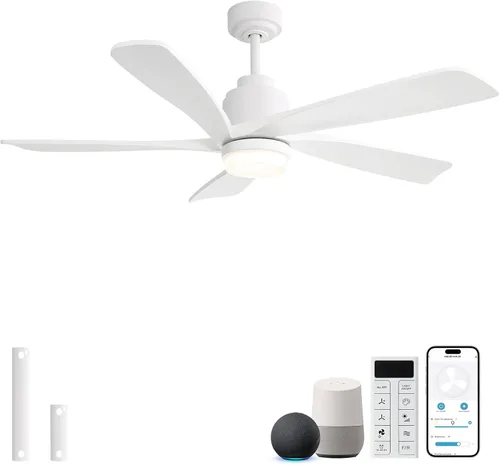 Vista 17 de Sofucor Ventilador de techo con luces y control remoto, ventilador de techo de madera moderno de 52 pulgadas para interiores, casa de campo Negro