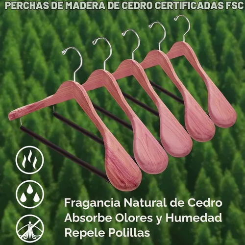 Vista 5 de Amber Home Paquete de 5 perchas de cedro para trajes con hombro extra ancho, perchas de madera para abrigos y chaquetas, perchas de cedro natural
