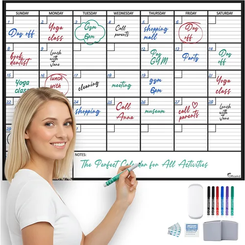 Vista 21 de (2 PK) Pequeño Calendario de Borrado en Seco para Pared, 17x26 Pulgadas, Pequeño Calendario de Pared Borrable, Pizarra Blanca para Oficina, Hogar