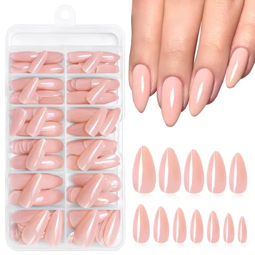 Vista 12 de 240 uñas postizas de color rosa gelatina, uñas postizas medianas con Rosado jalea