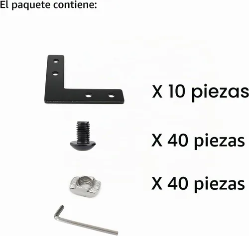 Vista 2 de 10 juegos de perfiles de extrusión de aluminio de la serie 2020, soportes en L de ángulo recto negro con tuercas y pernos de ranura en T M5