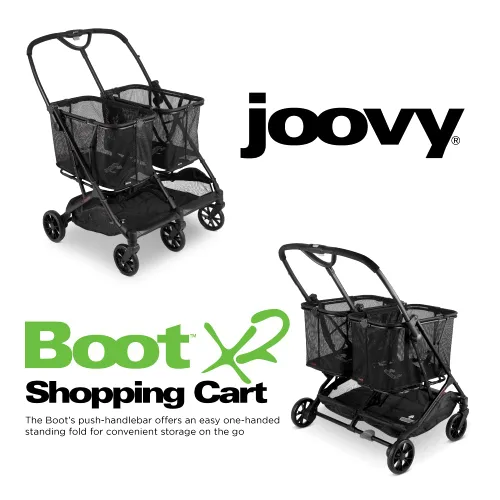 Vista 3 de Joovy Carrito de compras Boot X2 con capacidad de peso total de 122 libras, bolsas extraíbles dobles, neumáticos giratorios para una fácil