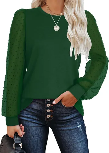 Vista 15 de WIHOLL Camisas de manga larga para mujer, túnica de otoño, ropa de cuello redondo a la moda A-caramelo naranja