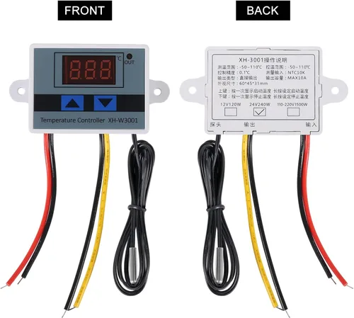 Vista 5 de UMLIFE 2 piezas XH-W3001 módulo controlador de temperatura LED digital, interruptor termostato digital con sonda impermeable, termostato electrónico