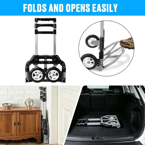 Vista 10 de Carro de mano plegable de aluminio, carrito de mano plegable de aluminio, carrito de equipaje con capacidad máxima de 175 libras, con mango