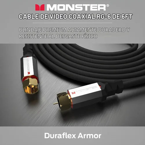 Vista 4 de Monster Essentials - Cable coaxial RG-6 con conector de cable coaxial F-Pin chapado en oro, cable de Internet de alta velocidad con cubierta