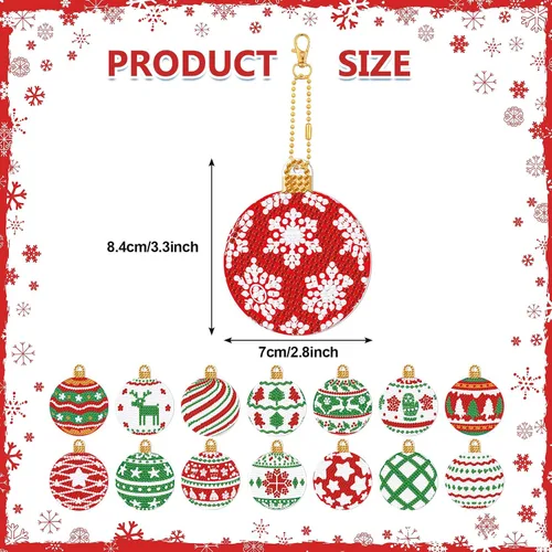 Vista 2 de Yuxung 15 piezas de llavero de diamante de Navidad 5D DIY Kit de arte de diamantes de Navidad decoración colgante adorno de doble cara arte
