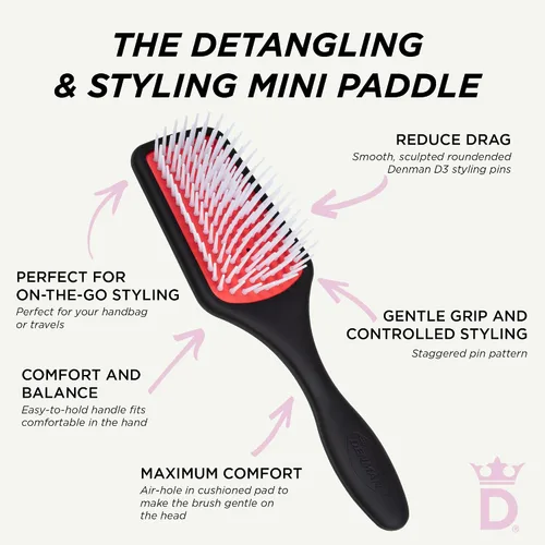 Vista 6 de Denman Cepillo de Paleta para Desenredar y Peinar – Desenredador y Estilizador para Cabello Húmedo o Seco para Cabello Rizado, Crespo, Liso, Grueso