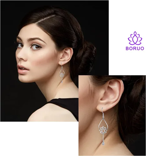 Vista 4 de Pendientes de plata de ley 925, pendientes de yoga BoRuo Lotus Flower