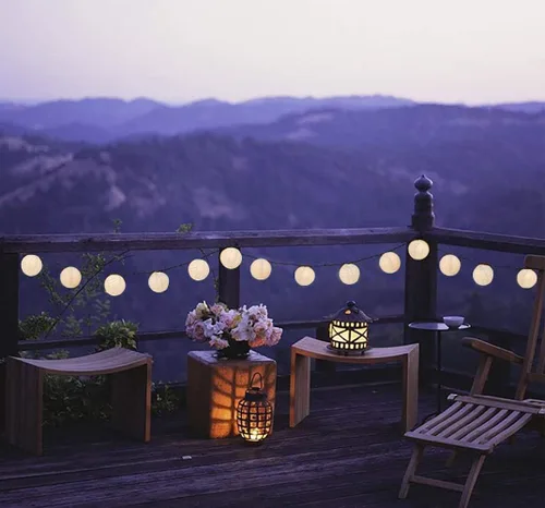 Vista 5 de Abeja luces de cadena de linterna de nailon blancas, luces de cadena de linterna blancas para exteriores de 8.5 pies con 10 luces, decoraciones