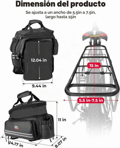 Vista 8 de KEMIMOTO Bolsa de bicicleta estante trasero extensible 20L bicicleta