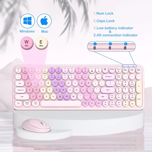 Vista 2 de Links9+ Combo de teclado y mouse inalámbrico colorido (rosa colorido)