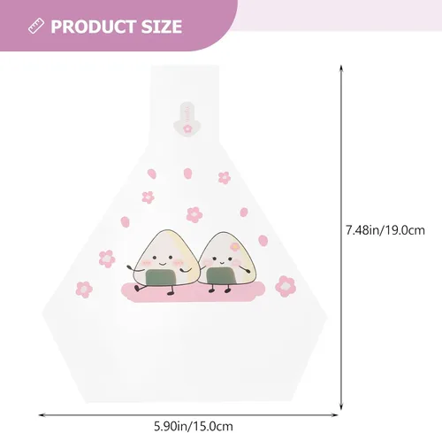 Vista 2 de iplusmile 100 bolsas de embalaje de bolas de arroz desechables con patrones creativos para loncheras y restaurantes de sushi, 7.48 x 5.90 pulgadas