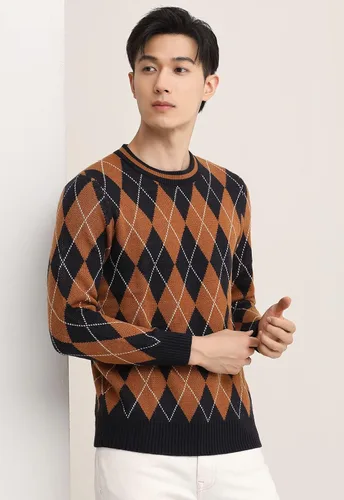 Vista 5 de ZHILI Men's Retro Argyle Sweater Loose Crewneck Pullover Long Sleeve