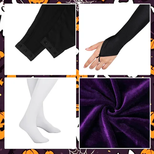 Vista 5 de Shinymoon Women's Halloween Cosplay Costume Purple Bodysuit with Hooded Cloak Velvet Cape Foot Tight Satin Gloves Suits