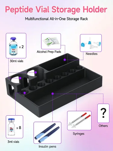 Vista 2 de YOUSHARES Estuche para viales de péptido, organizador de viales de insulina de 0.1 fl oz y 1.0 fl oz, suministros para diabetes, soporte para nevera