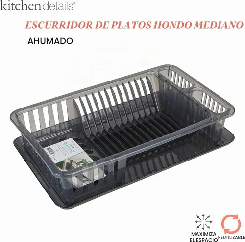 Vista 2 de Kitchen Details Escurreplatos mediano con bandeja Plástico Dimensiones: 18.50 X 11.02 X 3.54 pulgadas 12 platos Accesorios de cocina Cesta