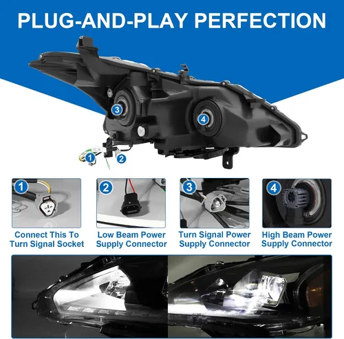 Vista 6 de Conjunto de faros delanteros con proyector 500% más brillante para 2013-2015 13-15 Altima con DRL LED, luz de giro secuencial 2013 2014 2015 13 14