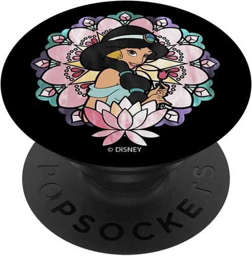 Vista 6 de Disney Aladdin Jasmine - Retrato con diseño de flores y vitrales PopSockets MagSafe PopGrip para iPhone