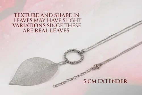 Vista 34 de Joyas de hoja de oro rosa y plata para mujer. Pendientes de hoja natural y collares circulares colgantes. Elegantes conjuntos de joyas colgantes.
