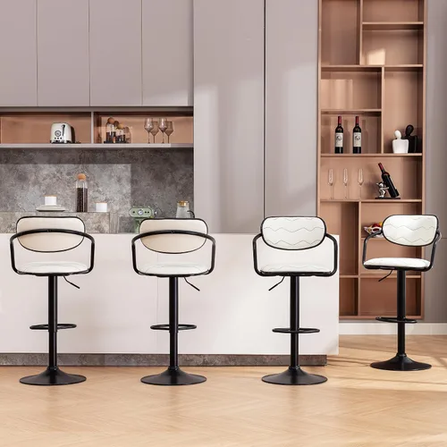 Vista 6 de VECELO Juego de 2 taburetes de bar, taburetes de bar ajustables con respaldo y brazo, sillas de bar giratorias/taburetes de isla de cocina de piel