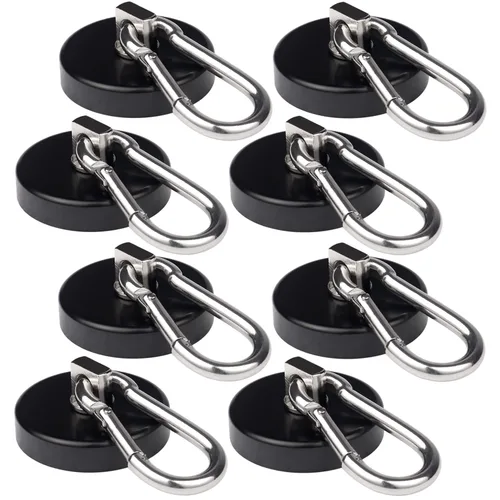 Vista 11 de WELLZEER Ganchos magnéticos de 100 libras, ganchos magnéticos negros con mosquetón giratorio para colgar refrigerador, fuerte imán de neodimio