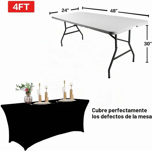 Vista 3 de IVAPUPU - Mantel de elastano para mesas rectangulares, ajustado, elástico, lavable, protector de mesa para eventos, fiestas, bodas, cócteles, Negro