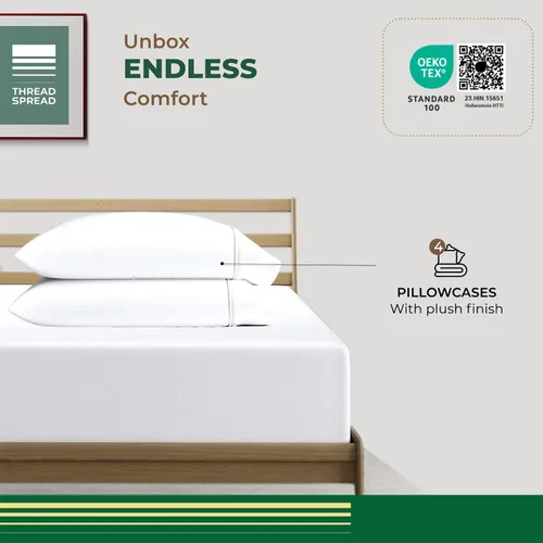 Vista 2 de THREAD SPREAD 100% Algodón Orgánico Fundas de Almohada Paquete de 2 Tamaño Queen/Estándar - Funda de Almohada Orgánica de Algodón Percal Suave