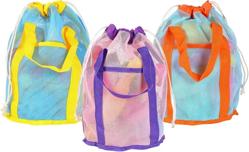 Vista 14 de 4 bolsas plegables de almacenamiento de juguetes, bolsas de conchas marinas de gran capacidad para la playa, bolsa de almacenamiento portátil