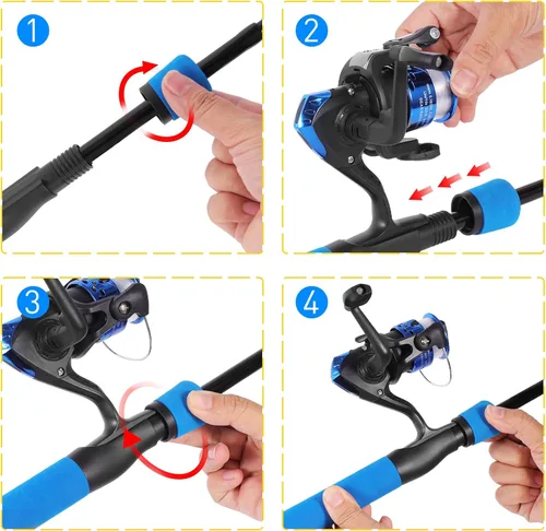 Vista 7 de Kit de caña de pescar para niños, caña telescópica de 59 pulgadas y carrete para principiantes con carrete Spincast, caja de aparejos, bolsa