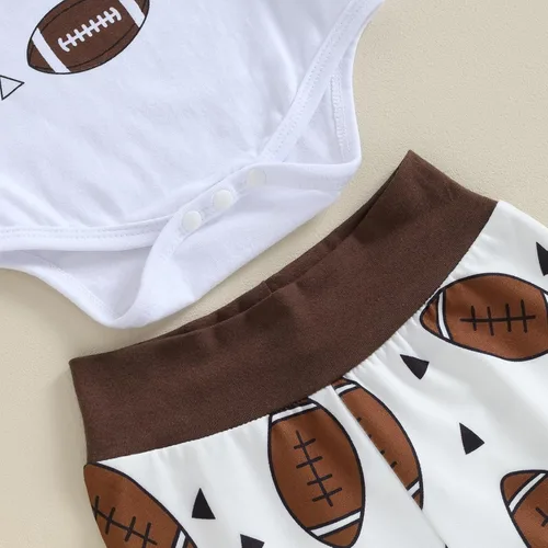 Vista 5 de Traje de fútbol recién nacido de manga larga recién unido al equipo, mameluco + pantalones de rugby + sombrero ropa de otoño