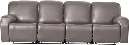 Vista 12 de Vctops - Funda elástica de 6 piezas para sofá biplaza reclinable, de cuero sintético impermeable, protector de muebles antideslizante con borde Negro