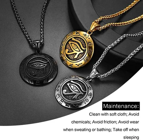 Vista 6 de U7 Horus Necklaces for Men Women, Stainless SteelBlackGold Plated Ankh Cross Egyptian Symbol Jewelry, Eye of Horrus Pendant with 22 Inch Chain