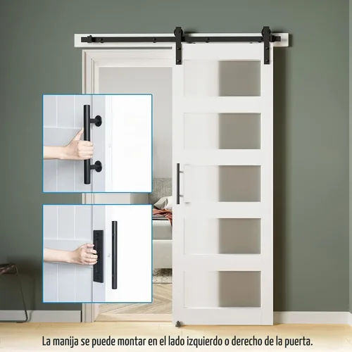 Vista 3 de Puerta corrediza de granero de vidrio de 5 paneles de 32 pulgadas x 84 pulgadas con kit de herrajes de 4 pies Blanco