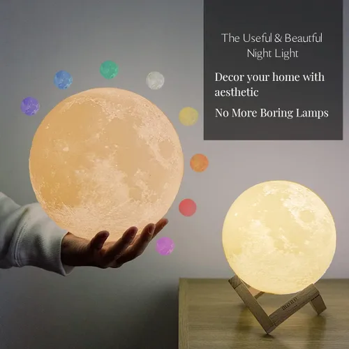 Vista 3 de Lámpara de luna, luz de luna, decoraciones de luna, lámpara fresca, lámparas de luna para adultos, decoración para niños, Acción de Gracias