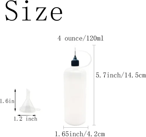Vista 2 de 12 botellas aplicadoras de punta de precisión, botella de punta de aguja de 4 onzas, con 2 embudos para manualidades de papel, tapas multicolor