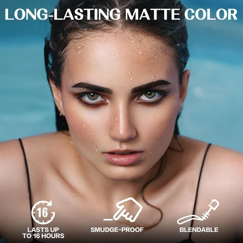Vista 3 de FOCALLURE Kit de sellos de cejas y plantillas para cejas, 24 formas reutilizables para cejas, polvo de cejas a prueba de sudor, de larga duración