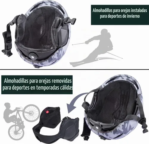 Vista 5 de Casco de esquí - Compatible con audio y ligero, estándar ASTM para hombres, mujeres y jóvenes Camuflaje