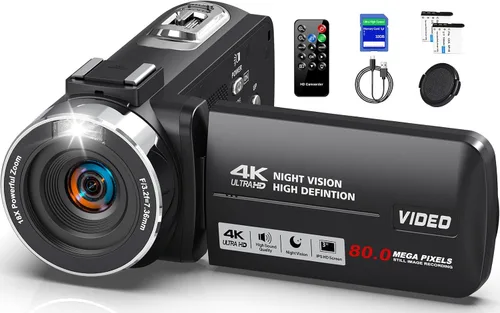 Vista 8 de Ultra 4K 80MP Camcorder Video Camera Vlogging Camera for YouTube IR Night Vision Camera 18X Digital Zoom 3.0 IPS Screen Video Recorder with 32GB SD