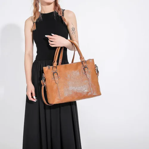Vista 4 de Bolso de mano clásico de moda para mujer, bolso de cuero de gran capacidad