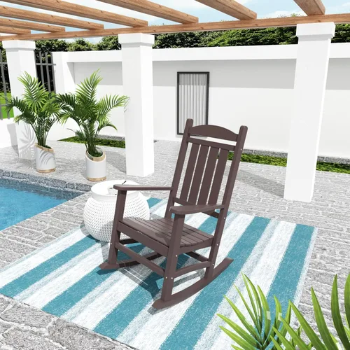 Vista 27 de WO Home Furniture Silla Mecedora de Patio Moderna para Exteriores HDPE Resistente a UV y Clima (Negro)
