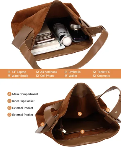 Vista 6 de Herald Bolso de hombro de ante suave y holgado para mujer, bolso cruzado retro con correa ajustable