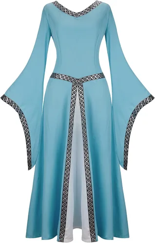 Vista 13 de Haorugut Disfraz medieval renacentista para mujer, vestido retro para cosplay 6508negro y blanco