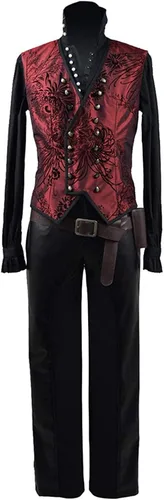 Vista 7 de Traje de belleza para hombre Cosplay traje rojo chaleco PU Pleather traje de Halloween