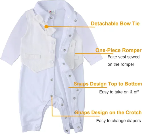 Vista 4 de A&J DESIGN Mameluco de caballero para bebé niño con corbatín
