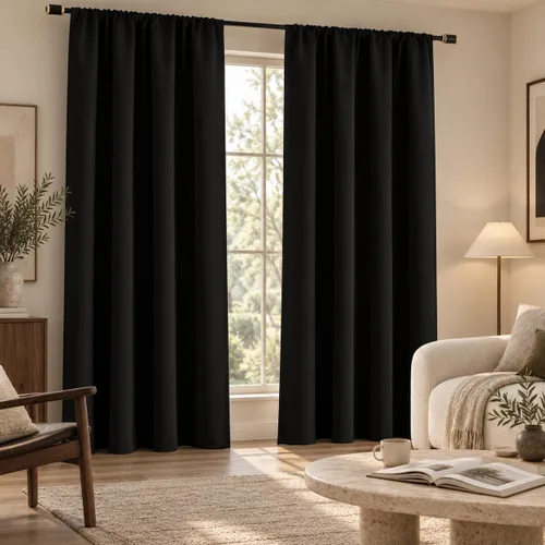 Vista 25 de IGEMAEVE Cortinas opacas para dormitorio, color beige, 52 pulgadas de ancho